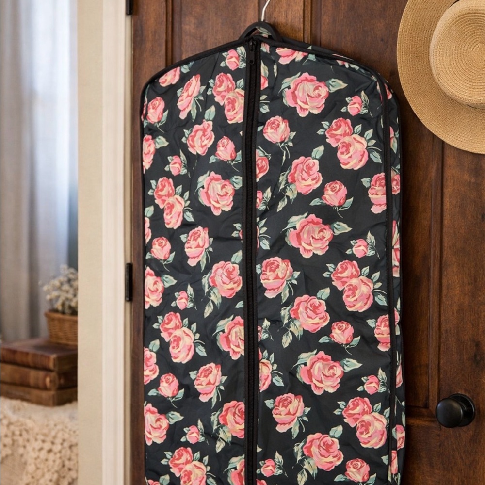Vintage Floral Garment Bag Rose Print Travel Dress Cover Cottagecore 80s